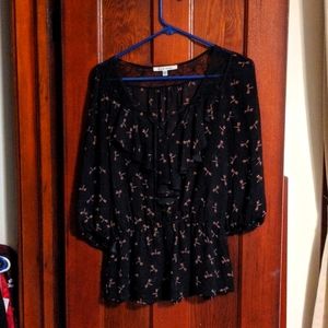 Black sheer dragonfly blouse